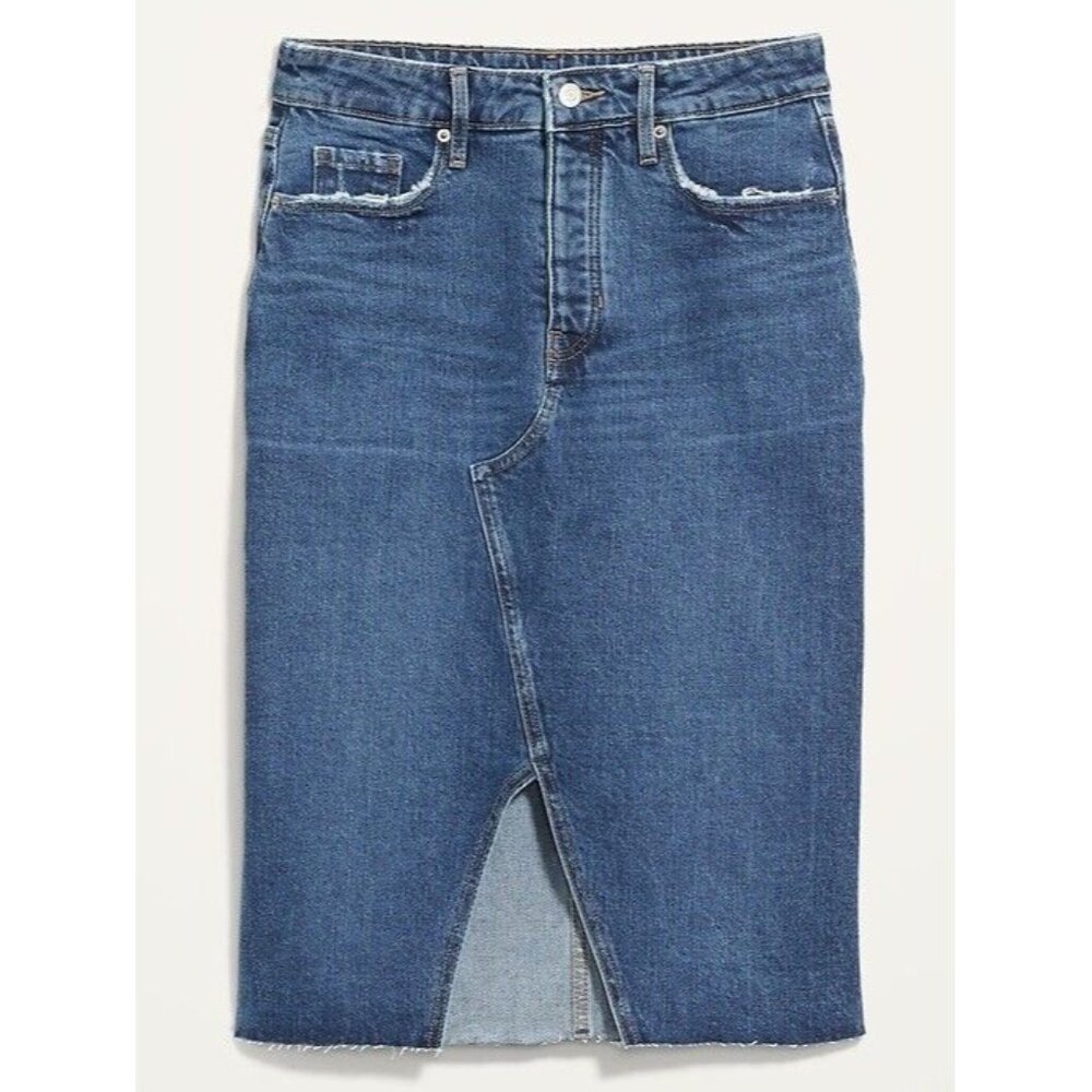 Old Navy Higher High-Waisted Button-Fly Cut-Off Jean Pencil Skirt Size 2 NEW‎